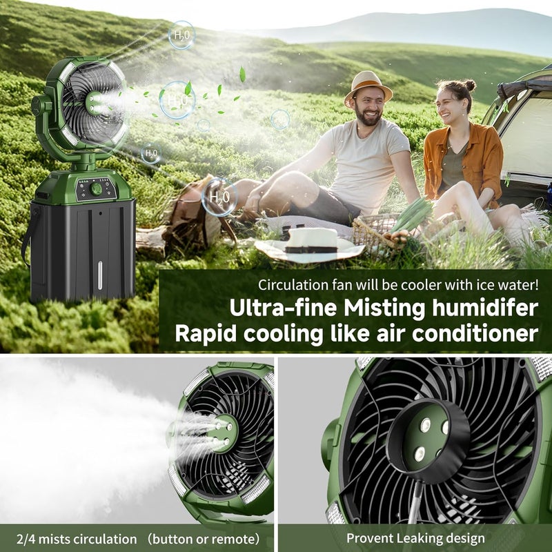 XAP Portable Misting Fan Rechargeable for Hot Weather - 9-inch Auto Swivel Camping Fan with 25000mAh USB Battery as Power Bank, Outdoor fan with 4 Mist Cooler, 7L Bucket for Patio,Fishing,Yard,Beach,Golf - Image 3